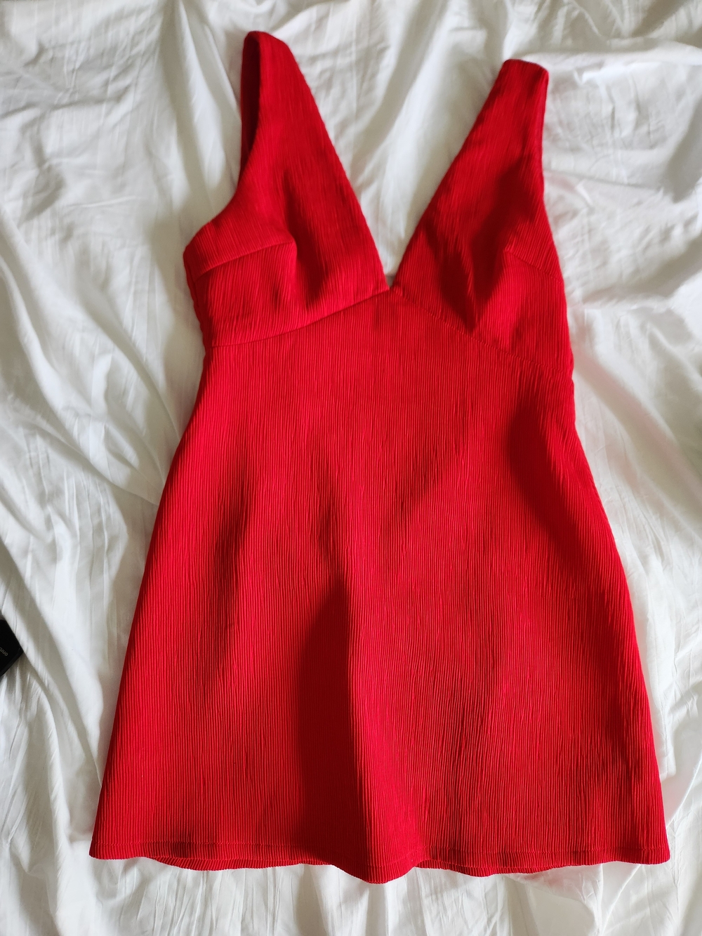 Lush Red Textured V-Neck Mini Dress